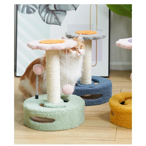 Blue And Grey Sunflower Cat Scratching Post - 35cm Sisal Cat Tree with Plush Toys for Small Cats