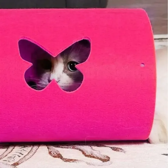 Felt Cat Tunnel Play Passage For Cats Interactive Fun Hideaway For Pets Indoor - Rose Red