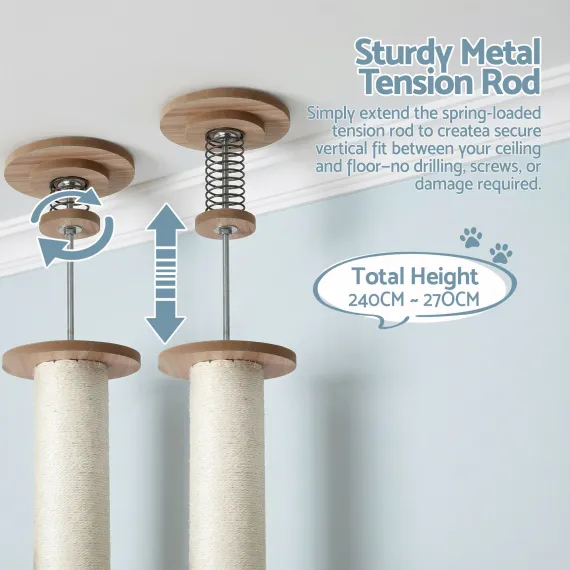 i.Pet Cat Tree Tower Floor to Ceiling Scratching Post 270cm Beige
