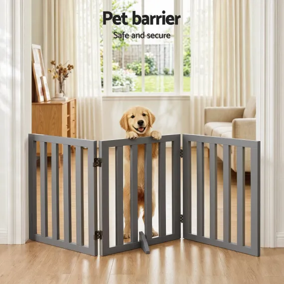 i.Pet Dog Gate Playpen Enclosure 3 Panels Pet Door Fence Wooden Play Pen Stair