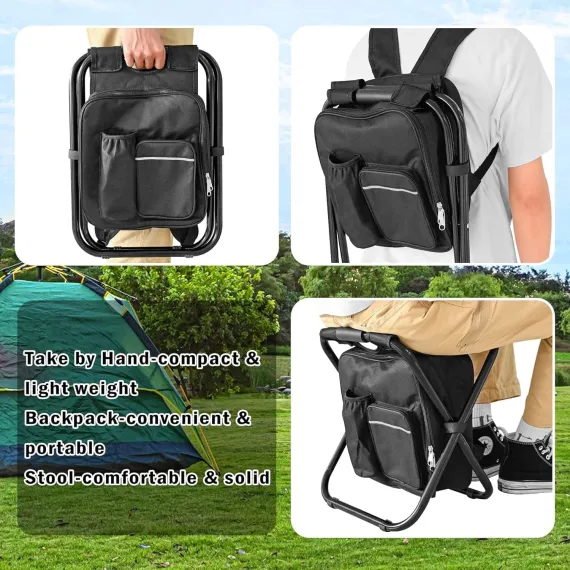 Folding Camping Chair Grey Portable Compact Adjustable Folding Chair for Outdoor Camping Fishing