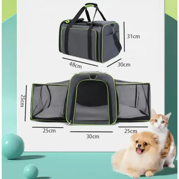 Gray Orange Foldable Portable Pet Carrier Bag - Large Capacity Travel Backpack for Cats and Small Dogs, Expandable Car Pet Bag, Handheld Pet Carrier for Outdoor Adventures