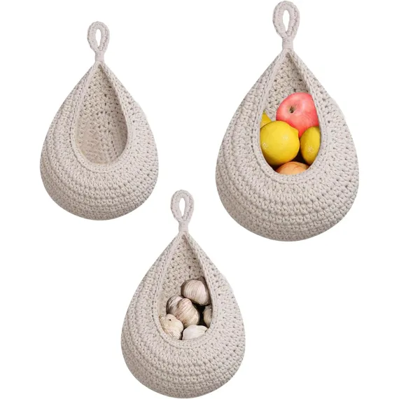 3 Pack Hanging Storage Baskets with Jute Rope Handles, Wall-Mounted Organisers for Kitchen, Bathroom, Pantry and Entryway, Black