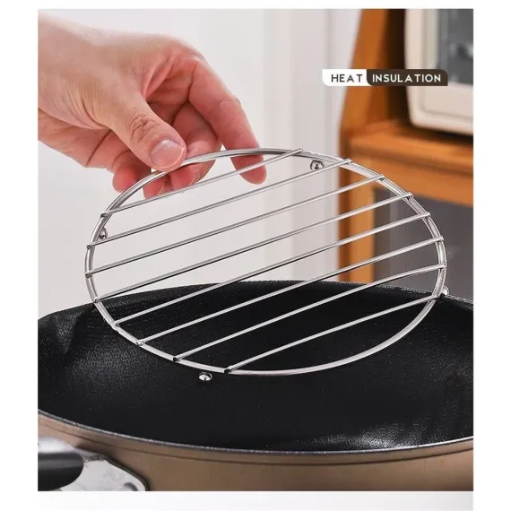 Can Cooker Rack, Round, Silver, Placemat Stainless Steel Round Square Pan Pot Mat Holder Stand Hot Placemats