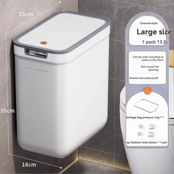 Wall Mounted Trash Bin Press Top Trash Bin Large Capacity Bin Bathroom Bin - White - Size large