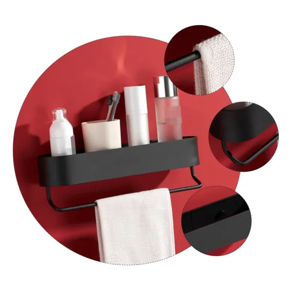 No Punching Rack Aluminum Metal Storage Holder Wall Adhesived Mounted Rack Kitchen Storage Shelves Bathroom Storage Racks