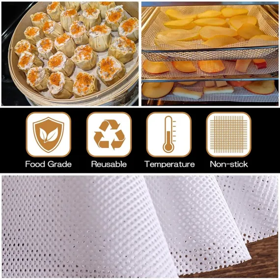 8 pieces Silicone Steam Mat - 32 cm - Reusable - Baking Mats - With Non-stick Coating - Steam Paper - For Dumplings, Buns, Dim Sum - Round - White