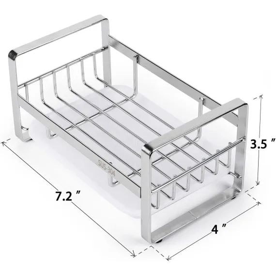Kitchen Sink Sponge Holder, 304 Stainless Steel Kitchen Soap Dispenser Caddy Organizer, Countertop Soap Dish Rack Drainer with Removable Drain Tray, not Including Dispenser and Brush