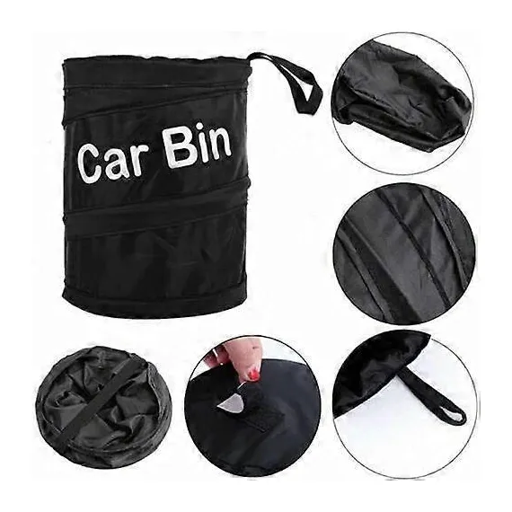 Black Portable Collapsible Car Bin | Trash Can| Bin| Car Bin | Car Accessories | Rubbish Bin | Car Gadgets | Storage Basket | Pop-up Leak Proof Trash