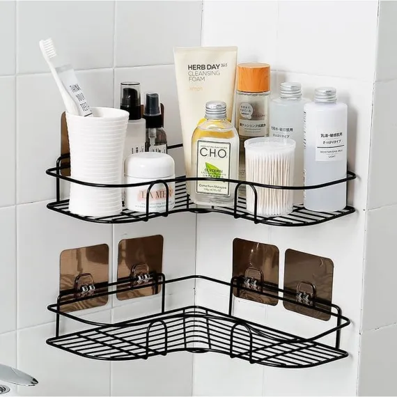 Shower Caddy Corner Shelf, Adhesive Bathroom Storage Shower Caddy Wall Mounted No Drilling & Rustproof Corner Rack Organizer for Bathroom and Kitchen, Black