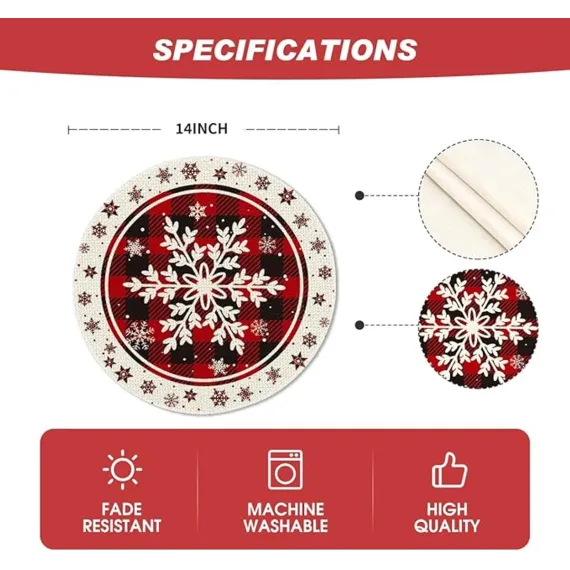 Placemats - Set of 4 - Round snowflake placemats - Round Christmas placemats - Restaurant decoration placemats