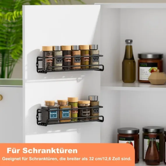 2-Piece Stainless Steel Spice Rack Wall Mounted Organizer, Black, 12.6 x 3.9 x 2.4 inches