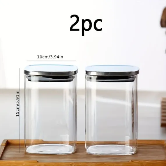 airtight storage jars, coffee bean jars, stainless steel lid, glass jars with lids, square canisters, pantry organisation, kitchen storage Australia - Clear - Size 2pcs-560ml