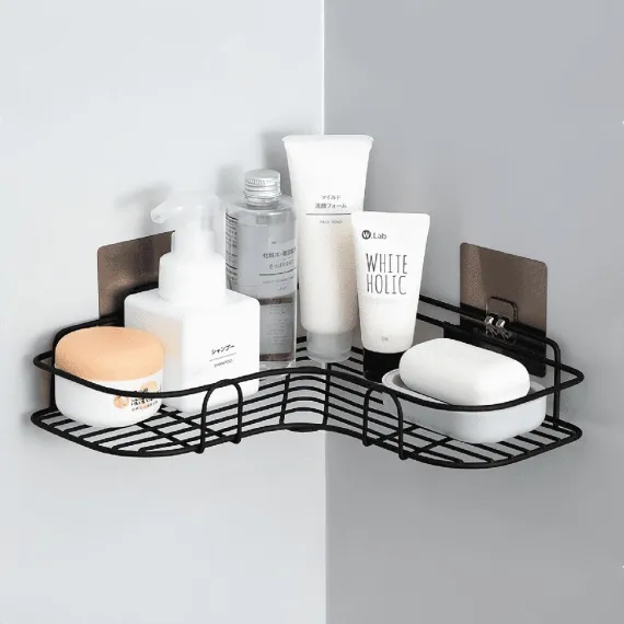 Shower Caddy Corner Shelf, Adhesive Bathroom Storage Shower Caddy Wall Mounted No Drilling & Rustproof Corner Rack Organizer for Bathroom and Kitchen, Black