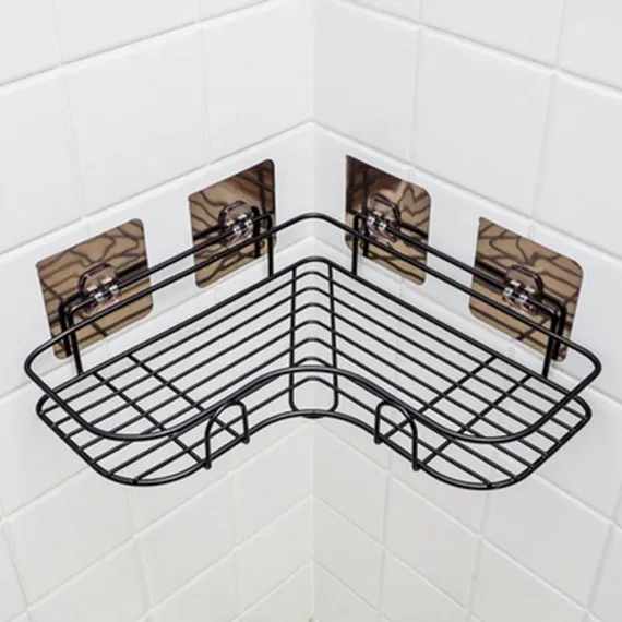 Shower Caddy Corner Shelf, Adhesive Bathroom Storage Shower Caddy Wall Mounted No Drilling & Rustproof Corner Rack Organizer for Bathroom and Kitchen, Black