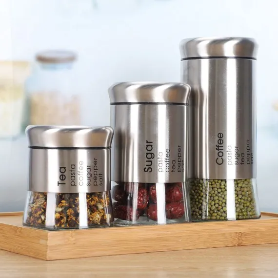 Round clear glass jars Kitchenware Grocery storage jars Tea jars Food storage jars  Airtight Food Storage Container （3pcs）