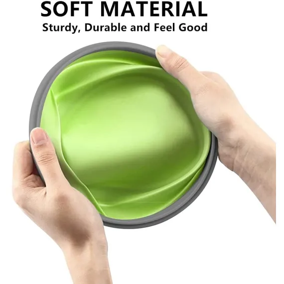 4-Piece Food Storage Container Set - Lunch Box - Collapsible Food Container - Round Silicone Lunch Box - For Camping Kitchens - BPA-Free - Green