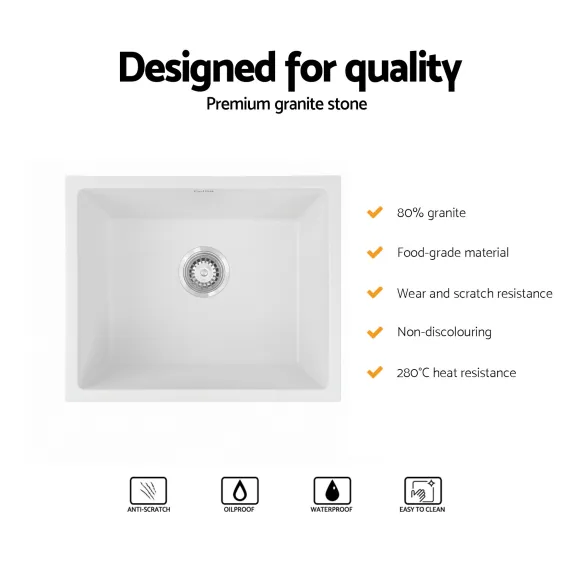Cefito Kitchen Sink 55x45cm Granite Stone Sink Single Bowl White