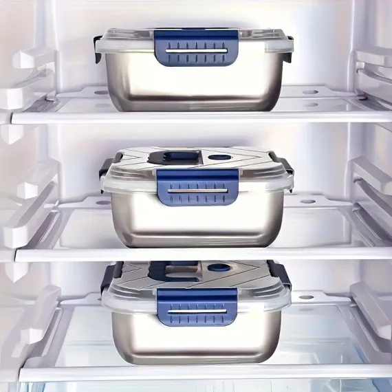 Silver 4PCS stainless steel food storage containers,airtight containers,meal prep containers,stackable food storage,Australian kitchen,leakproof food containers,reusable lunch containers