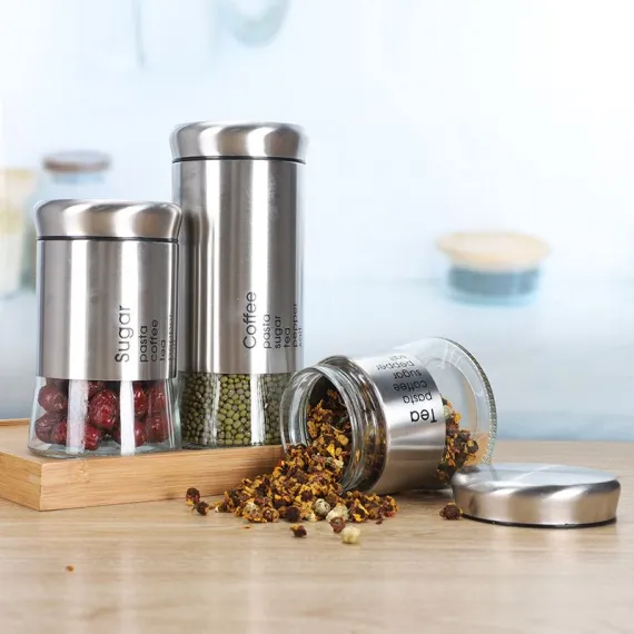 Round clear glass jars Kitchenware Grocery storage jars Tea jars Food storage jars  Airtight Food Storage Container （3pcs）