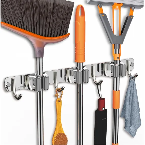 2 Pack Mop and Broom Holder Wall Mount, Non-slip Broom Hanger, Heavy Duty Mop Broom Organizer for Kitchen Garden Garage Laundry Room Wall Decor Organization and Storage Silver 3R4H