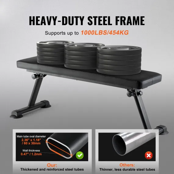 Flat Weight Bench, Foldable Strength Training Bench, Utility Workout Bench for Full Body Workout, 1000 LBS Press Bench for Home Gym Exercise, for Multi-Purpose Weight Training and Ab Exercises