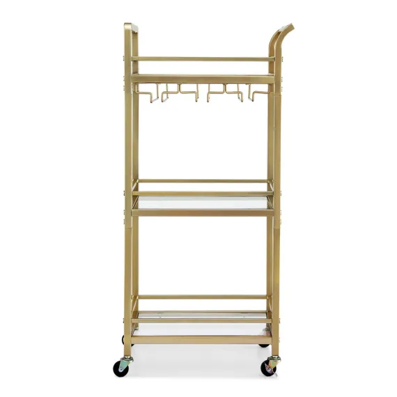 Artiss Kitchen Island Cart Trolley Rolling Serving Storage Wine Glass 43cm Gold