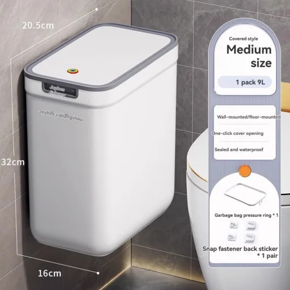 Wall Mounted Trash Bin Press Top Trash Bin Large Capacity Bin Bathroom Bin - White - Size large