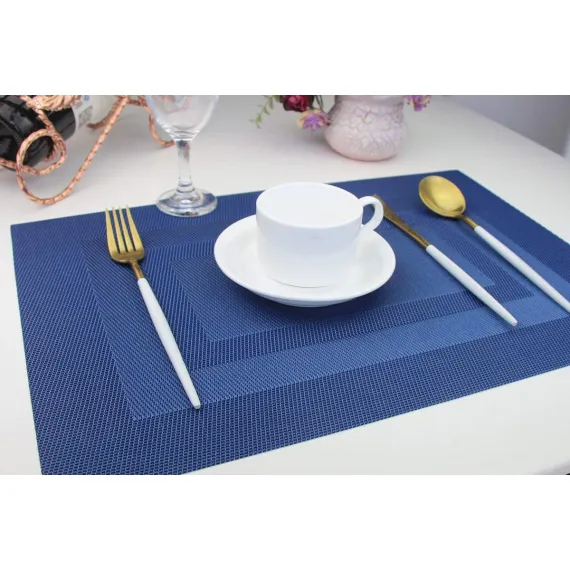 Placemats, Washable Woven Vinyl Placemats for Dining Tables, Easy to Clean Plastic Placemats Set of 6 (18 X12 Inch, Navy Blue)