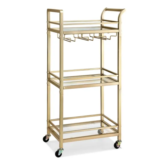 Artiss Kitchen Island Cart Trolley Rolling Serving Storage Wine Glass 43cm Gold