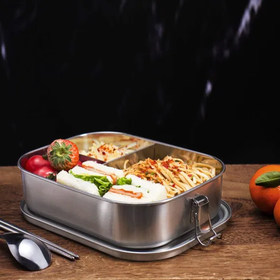 1400ml Lunchbox - Sandwich Box - Bento Box - Stainless Steel Food Containers - Adult Lunchbox - Sandwich Container - Metal Bento Lunchbox - Stainless Steel Food Storage Containers with Separate Compartments - Leakproof - Reusable - Microwave Safe