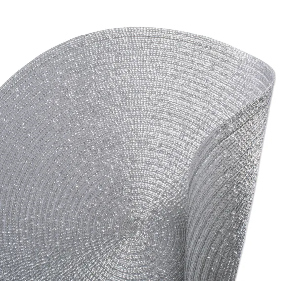 4 Piece DII Woven Placemats Collection Metallic Round Placemat Set, 11.8", Platinum SilverDecorative Sparkle Bling