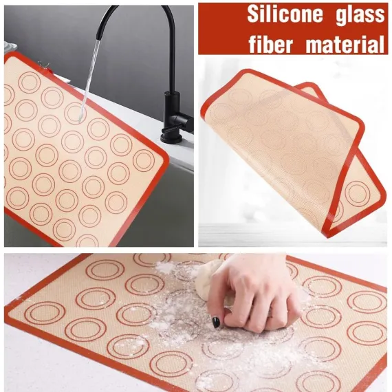 2 pieces Silicone macaron baking mat - 42 x 29.5 cm - Non-stick mat - Non-slip - Washable - Reusable - For making gingerbread / cake / bread - Non-stick silicone macaron baking tray - Red