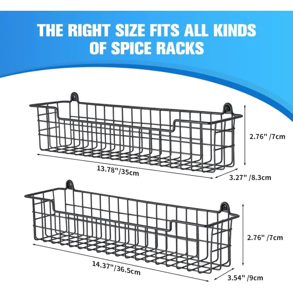 Spice Rack Organizer Wall Mount, Spice Organization Storage Shelf for Cabinet Door, 2 Packs Wall Spice Rack Saving Space for Kitchen, Black