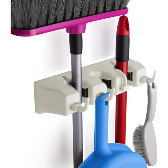 Mop and Broom Organizer Wall Mount - Easy to Install Mop and Broom Holder Wall Mount for Storing Cleaning Supplies - Organizer Utility Racks Mop Holder and Broom Hanger (3 Slots, White)