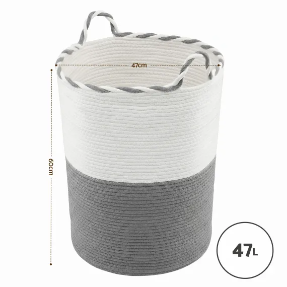 Artiss Woven Laundry Basket with handles Foldable White & Grey