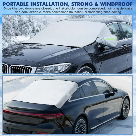 2 Piece Car Windshield Sunshade Set, Front & Rear Window Sun Shade with Magnetic Edges and Side Mirror Covers, Foldable Sun Visor, Blocks UV Rays and Keeps Car Cool(Unobstructed Rearview,Silver)