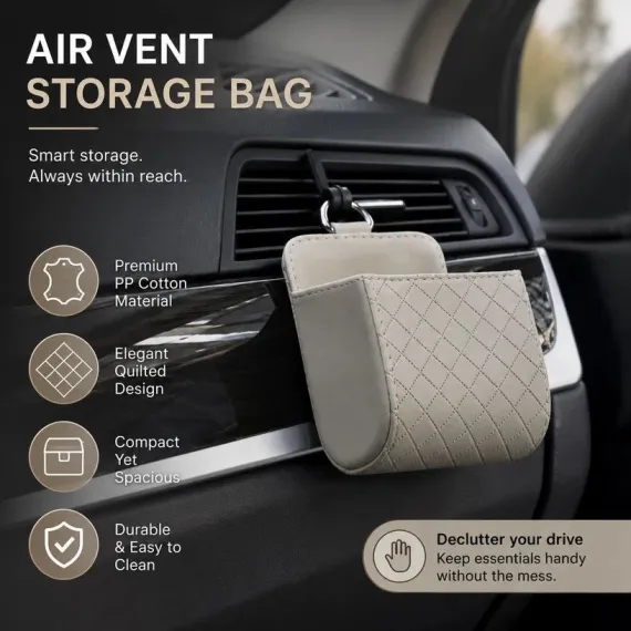 Premium Faux Sheepskin Car Vent Caddy, Portable Car Organiser Pouch For Mobile & Bits, Beige