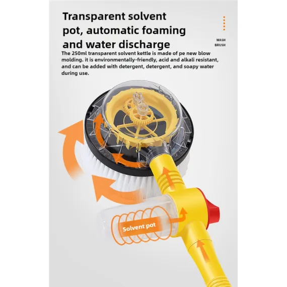 Yellow and Black Rotating Car Washing Brush with Foam Sprayer, High-Pressure Cleaning Tool, 5m Hose Kit for Convenient Vehicle Cleaning