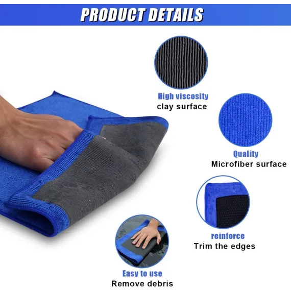 Car clay cloth - Car wash towel - Car cleaning towel - Clay bar - Clay towel - Clay bar towel - Car cleaning - detailing cloth - perforated polishing cloth - cleaning cloth - for car detailing, car cleaning, disinfection - 30*30 cm - blue