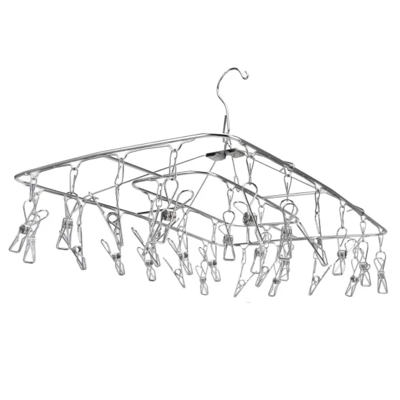 Clothes Drying Rack with 28 Clips Stainless Steel Laundry Drying Hanger for Socks Towels Bras Underwear