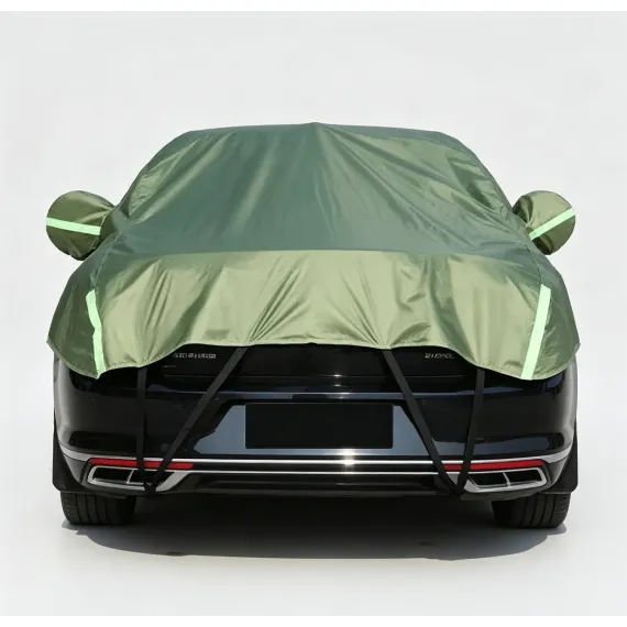 Half Car Cover Sedan with Green Reflective Strip,All Weather Car Body Cover for Sun, Rain, Dust(Fit People Movers,Utes Length 5.2m to 5.8m)-green