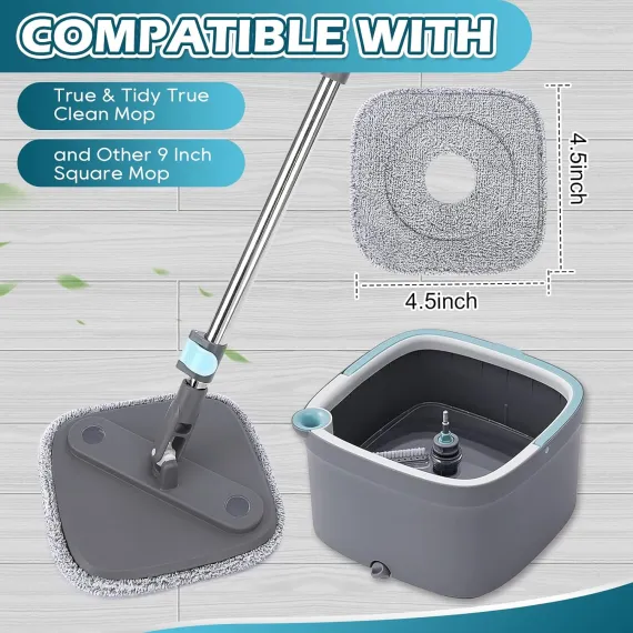 Square Microfiber Mop Pads Compatible with True & Tidy True Spin Mop - Mop Replacement Pads for Square Spin Mop and Bucket - Washable Pads fit for All 9 Inch Square Spin Mop (4 Pack)