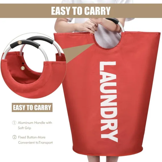Collapsible laundry basket, Large laundry basket 90 L, Standalone laundry basket with high base, Foldable laundry bucket, red