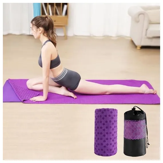 Yoga towel - Yoga towel - Yoga towel - Moisture-regulating and non-slip - Yoga towel - Quick-drying yoga mat fabric - Breathable yoga mat with mesh storage bag - Suitable for hot yoga, pilates and fitness - Purple