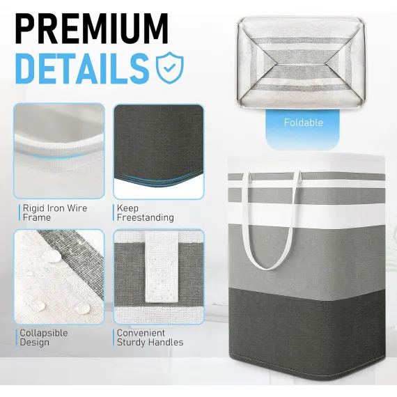 Freestanding Laundry Basket Collapsible Laundry Hamper 2-Pack Large Clothes Storage Bin Foldable Laundry Baskets for Bedroom, Bathroom, Laundry Room