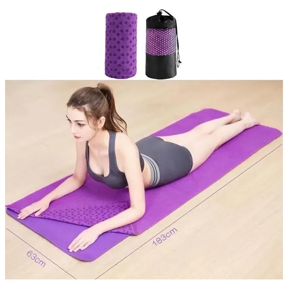 Yoga towel - Yoga towel - Yoga towel - Moisture-regulating and non-slip - Yoga towel - Quick-drying yoga mat fabric - Breathable yoga mat with mesh storage bag - Suitable for hot yoga, pilates and fitness - Purple