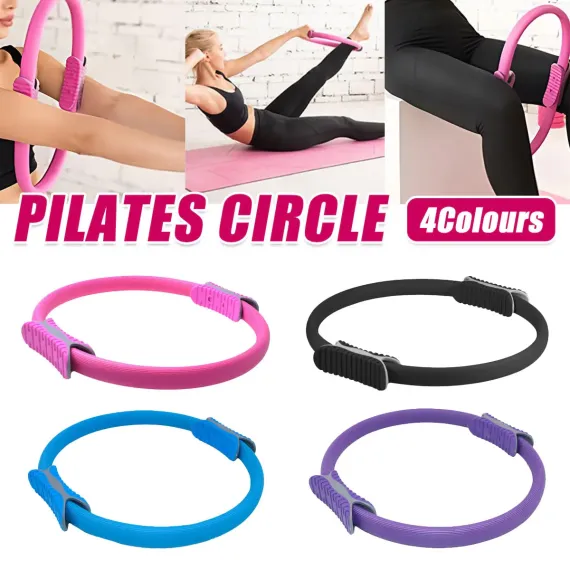 Multicolor Yoga Circle Crescent Handle Pilates Ring for Body Toning Exercise - Pink