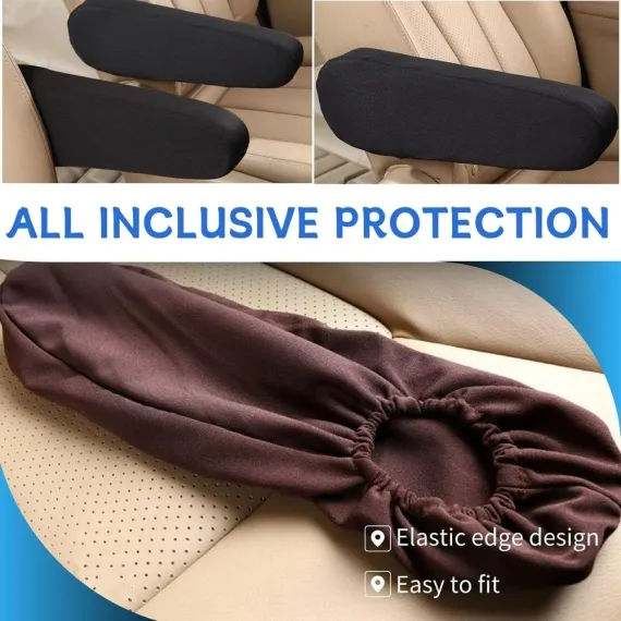 2Pcs Universal Armrest Cover for Car, Car Front Seat Armrest Covers Replacement, Elastic Fabric Car Arm Rest Handle Protective Cover for Automotive Truck Vehicle Interior Accessories, Black