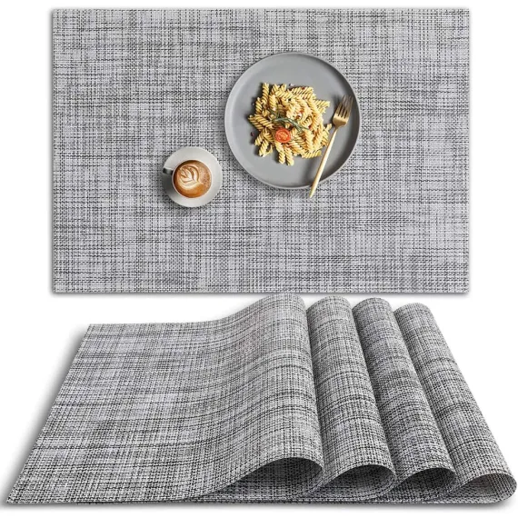 PVC placemat, 4 pieces non-slip heat-resistant placemats, washable vinyl placemats, set of 4 - gray